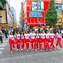 東京パフォーマンスドール(左から高嶋、上西、櫻井、浜崎、脇、飯田、神宮、小林、橘、美波) 秋葉原にて